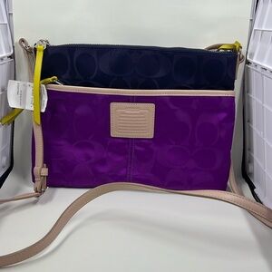 Coach Weekend Hippie Violet/Navy Signature Nylon Crossbody Shoulder Purse 24864